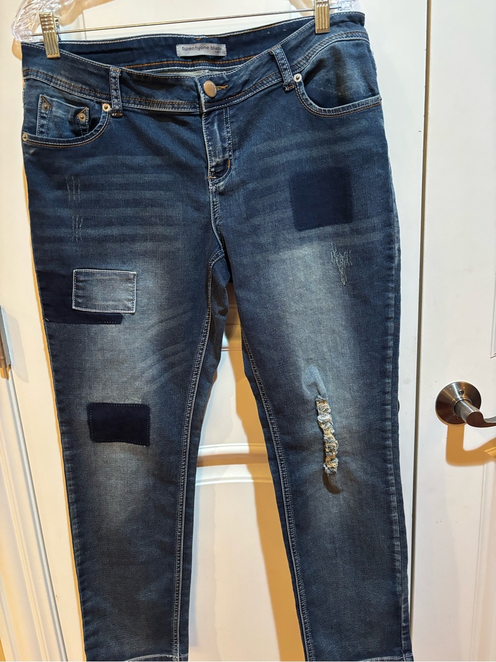 Twenty One Black Womens Skinny Fit Blue Denim Jeans Medium Wash Distressed